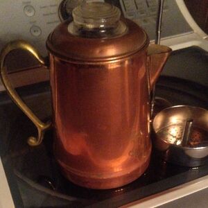 Copper  Stovetop Coffee Pot with Brass Handle